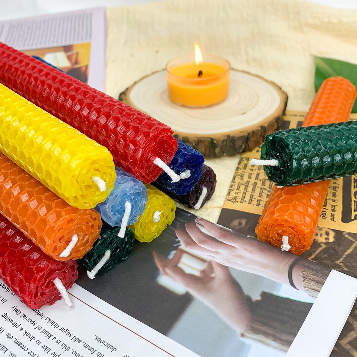 Small Beeswax Taper Candles 14 Pack Chakra Candles in 7 Assorted Colors