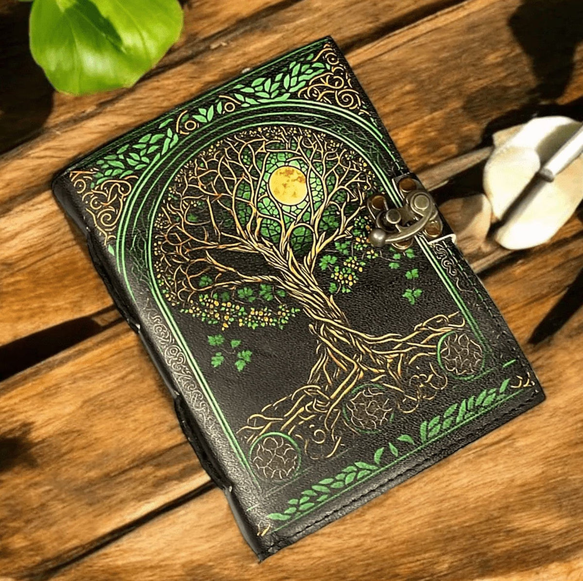Large Grimoire Leather Journal, Print Tree of Life Journal, Blank Spell Book Book of Shadows Leather Celestial Gifts for Him Her.
