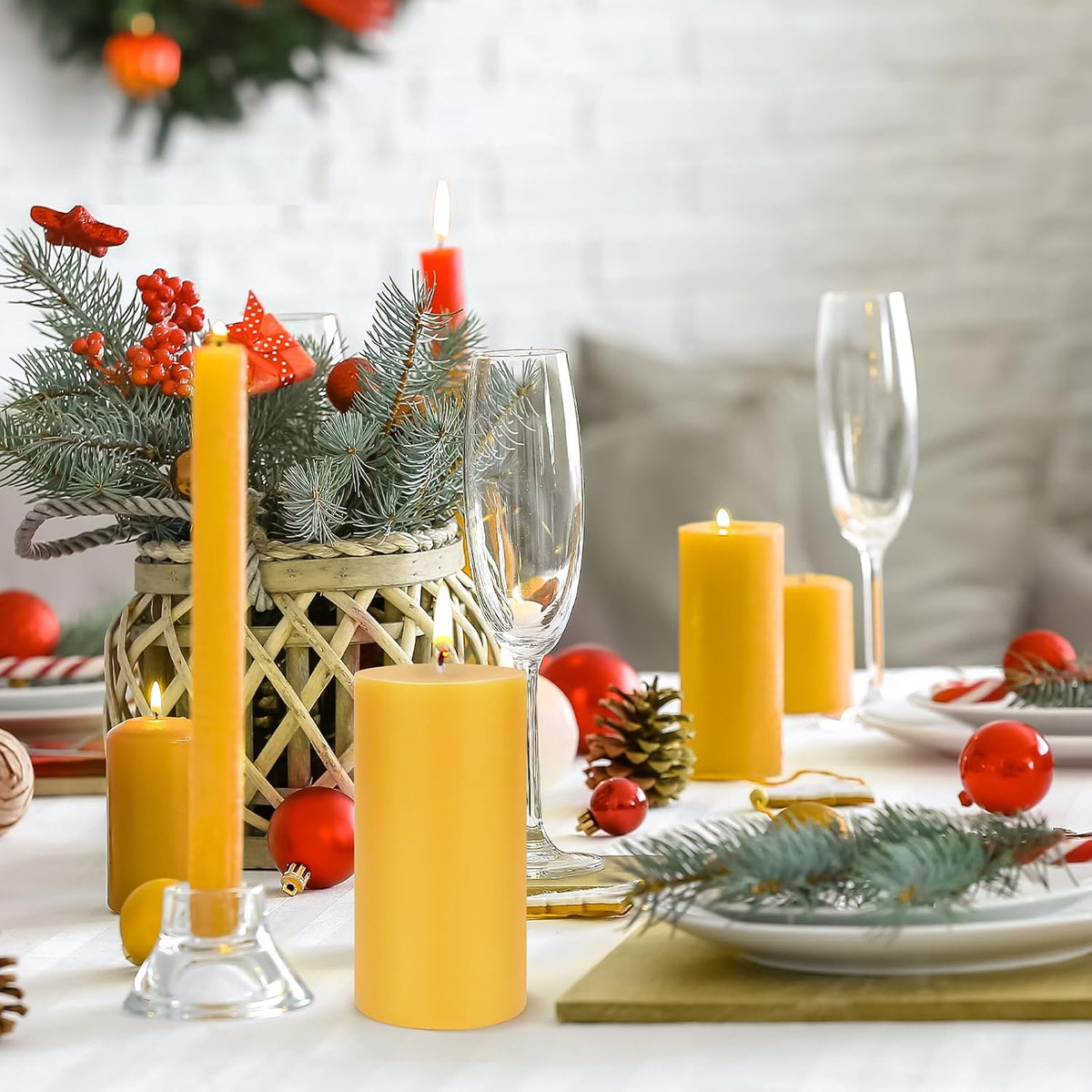 Pure Beeswax Pillar Candles-140 Hour Burn Time(4 Pack)