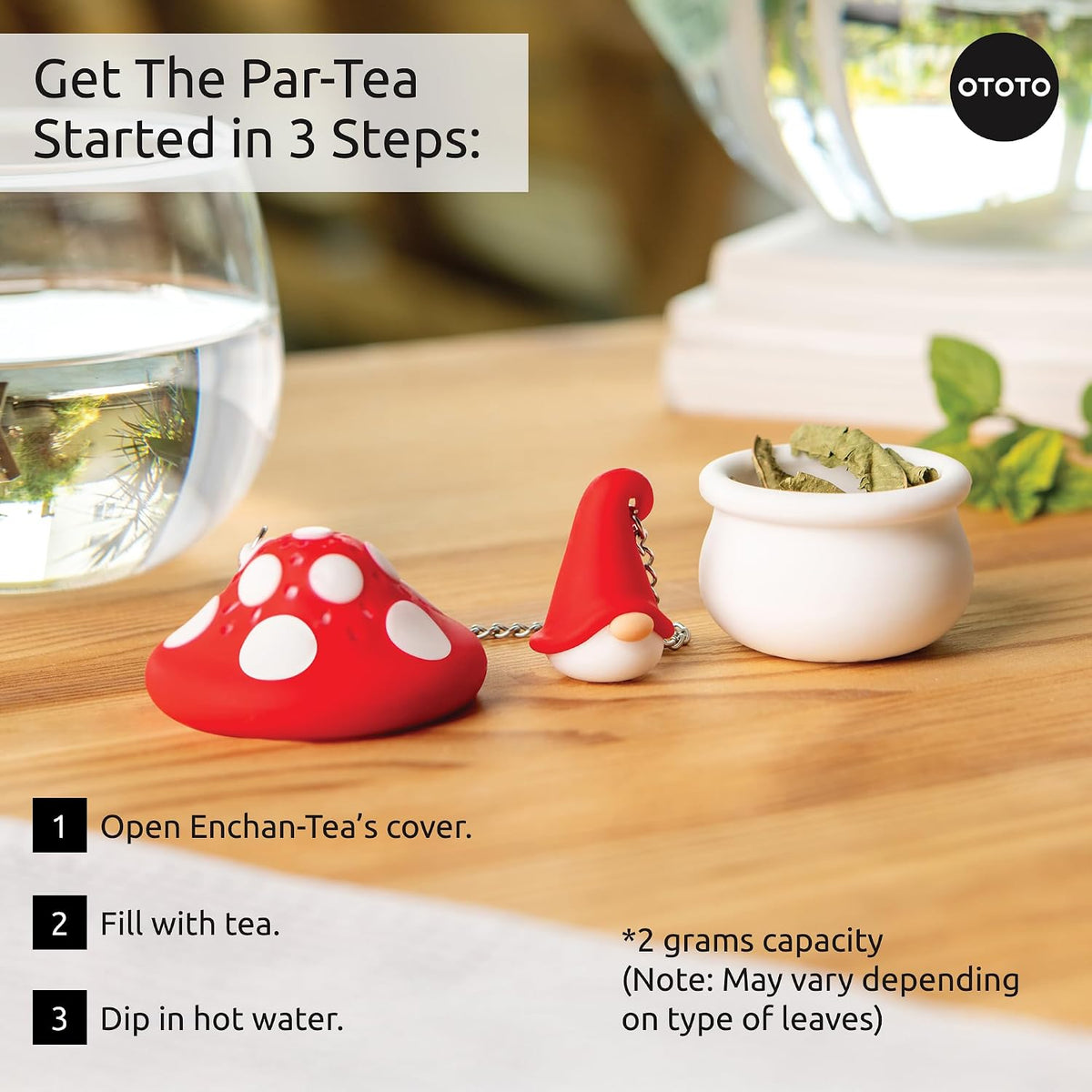 Cute Tea Strainers - Loose Leaf Tea Steeper, Tea Infuser for Loose Leaf Tea, Tea Diffusers, Tea Accessories, Mushroom Gifts, Cute Kitchen Accessories, White Elephant Gifts, (Gnomeo, Gnome)