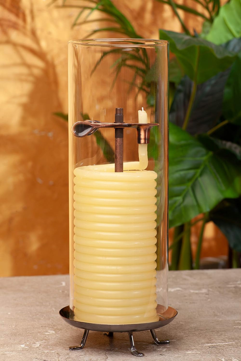 80-Hour Beeswax Candle with Glass Cylinder, Eco-Friendly with Cotton Wick