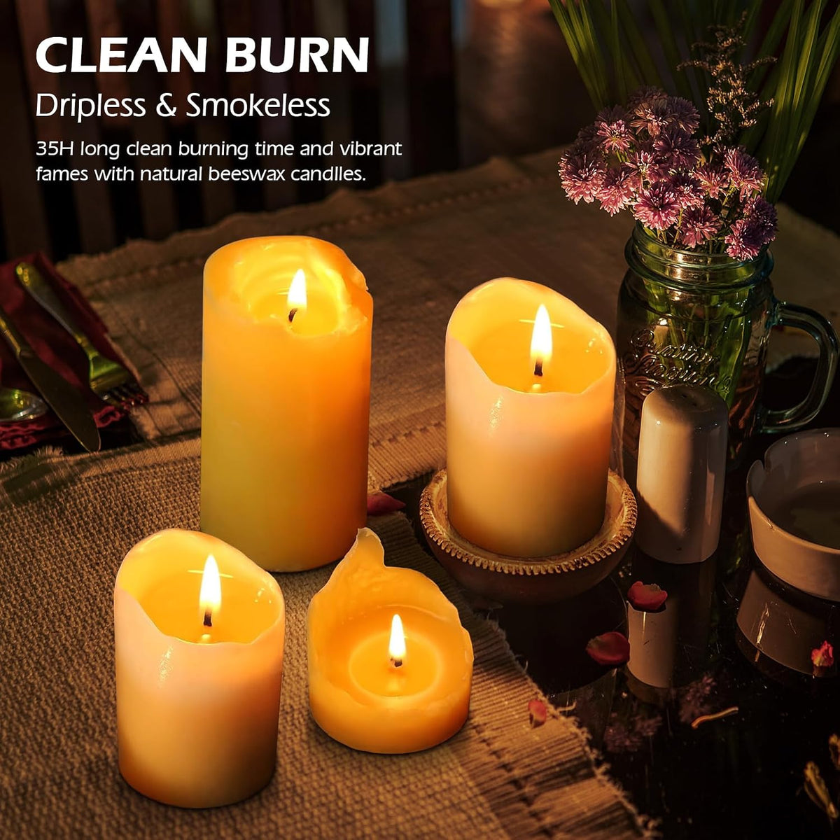 Pure Beeswax Pillar Candles-140 Hour Burn Time(4 Pack)