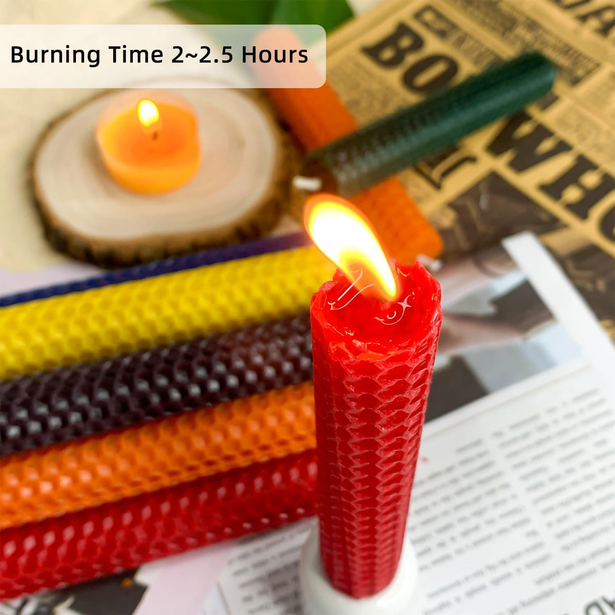Small Beeswax Taper Candles 14 Pack Chakra Candles in 7 Assorted Colors