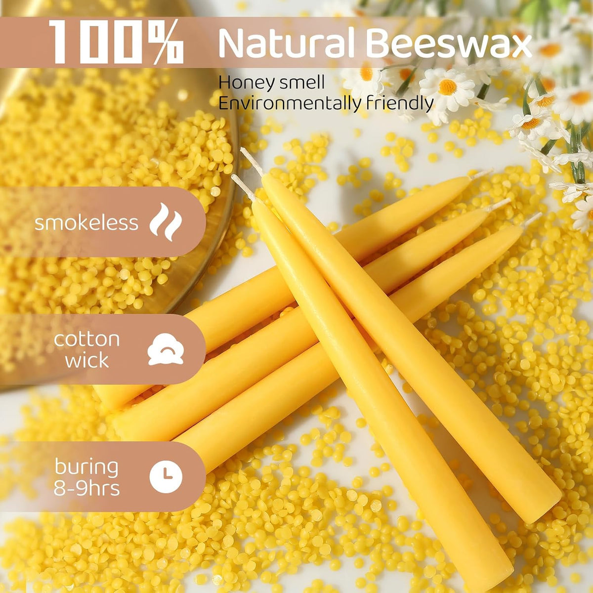 30 Pack Beeswax Taper Candles (8 Inch)