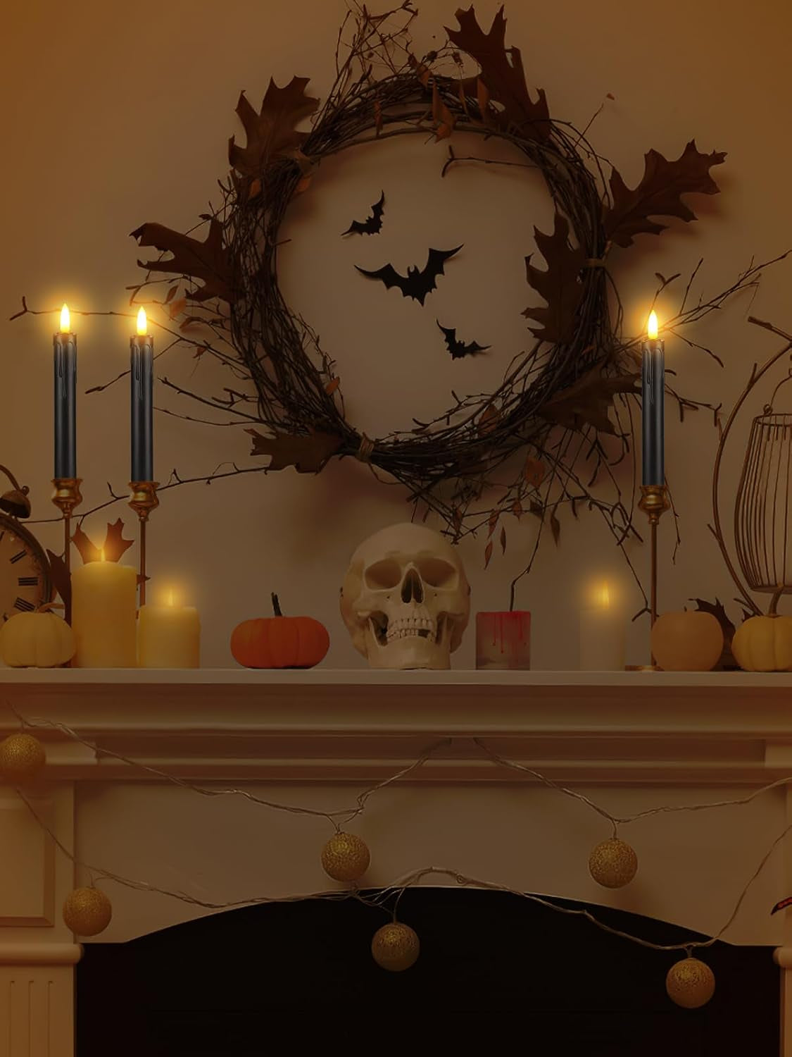 6 Pcs Black Halloween Flameless Candles with Timer