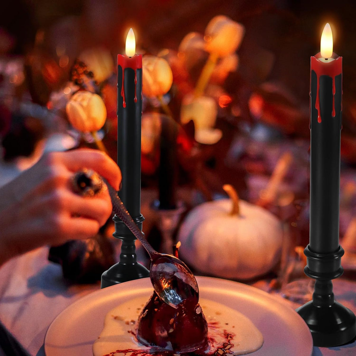 Blood Drip LED Candle with Remote, Black Holder (set of 6)