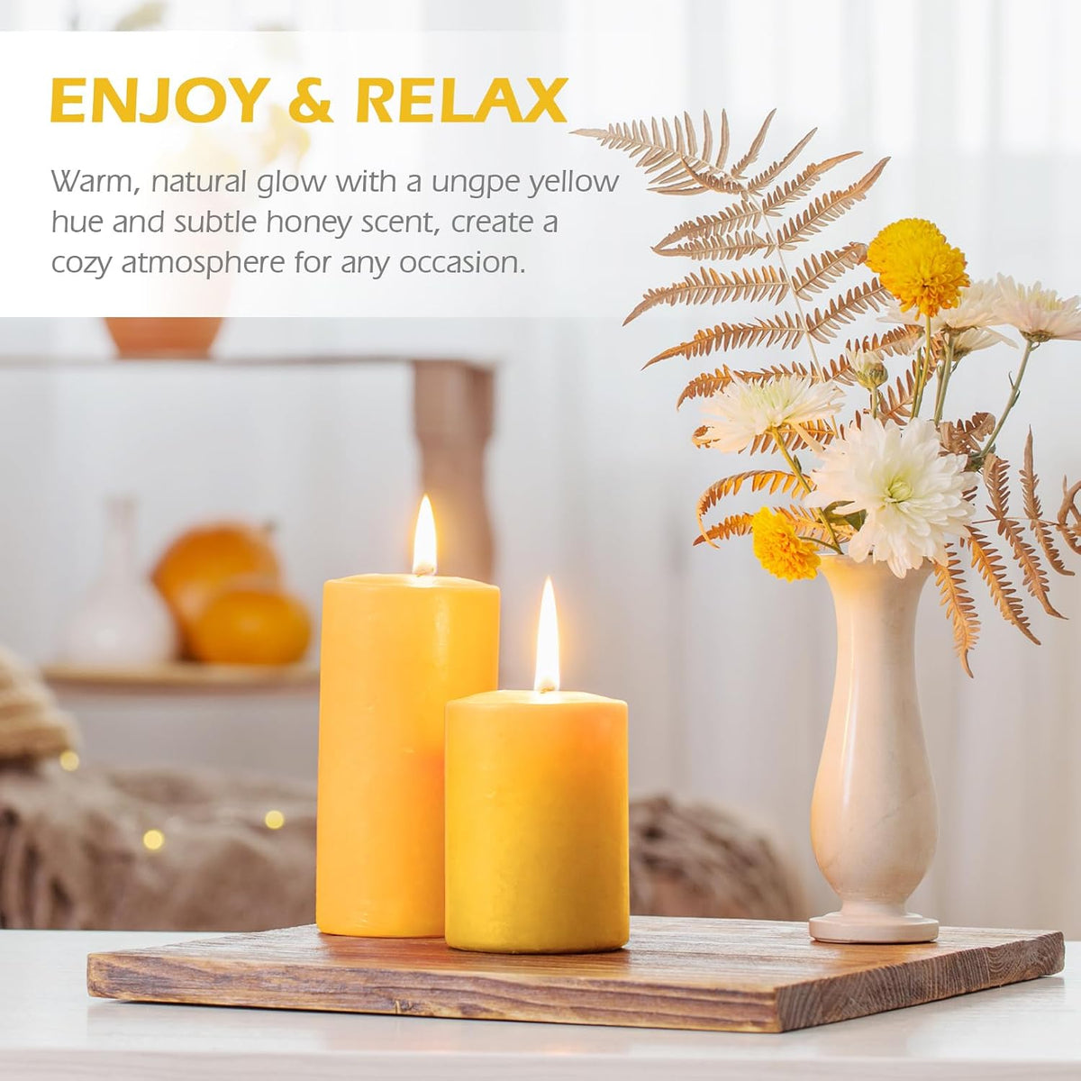 Pure Beeswax Pillar Candles-140 Hour Burn Time(4 Pack)