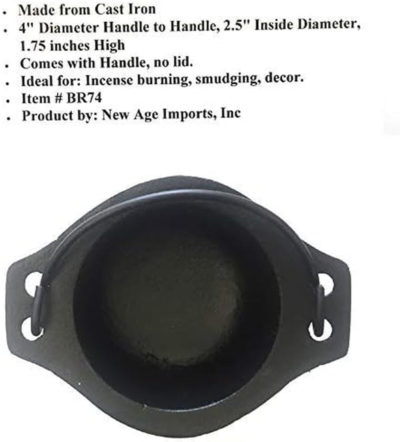 Cast Iron Cauldron W/Handle, Ideal for Smudging, Incense Burning, Ritual Purpose, Decoration, Candle Holder, Etc. (4" Diameter Handle to Handle, 2.5" inside Diameter)