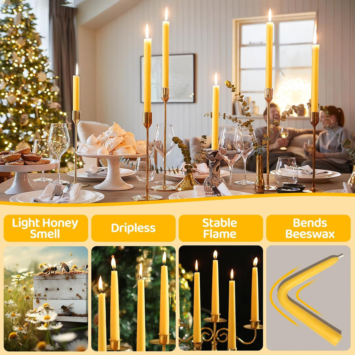 30 Pack Beeswax Taper Candles (8 Inch)