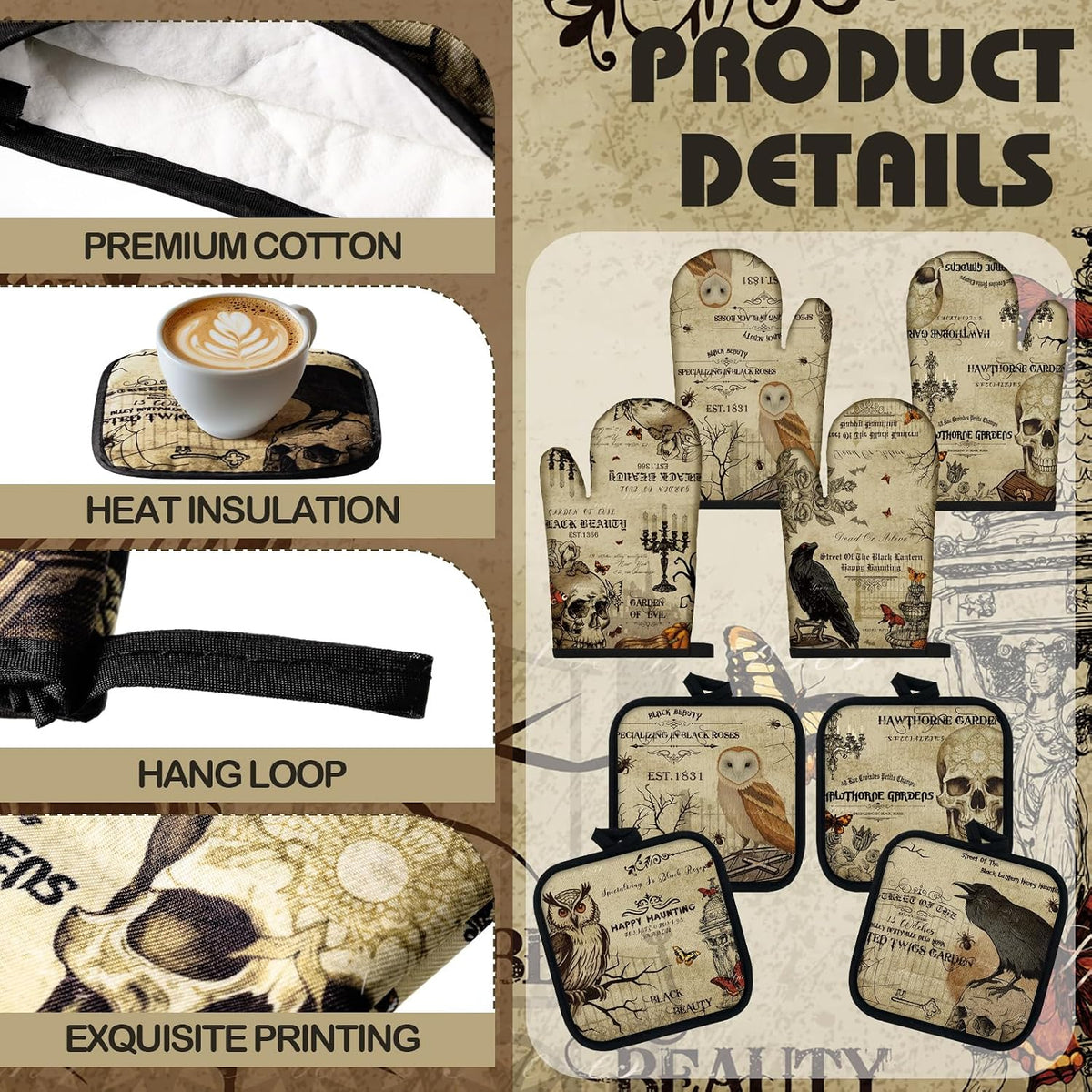 12 Pcs Gothic Halloween Kitchen Accessories Set