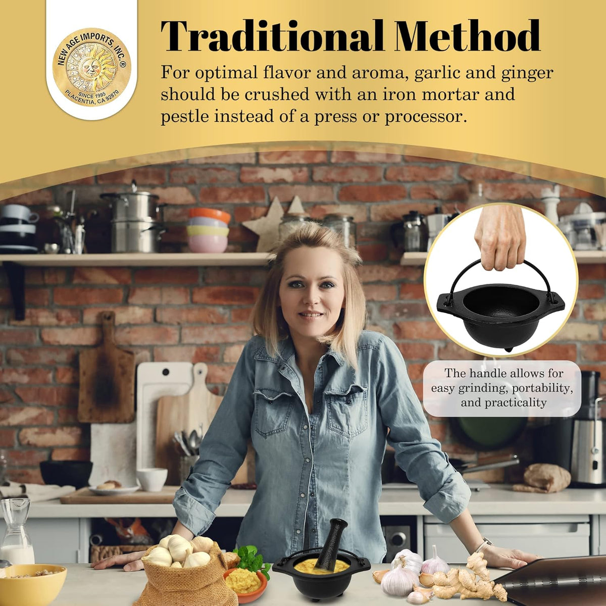 Cast Iron Cauldron Mortar and Pestle Set (Mp3-Cauldron Mortar & Pestle)