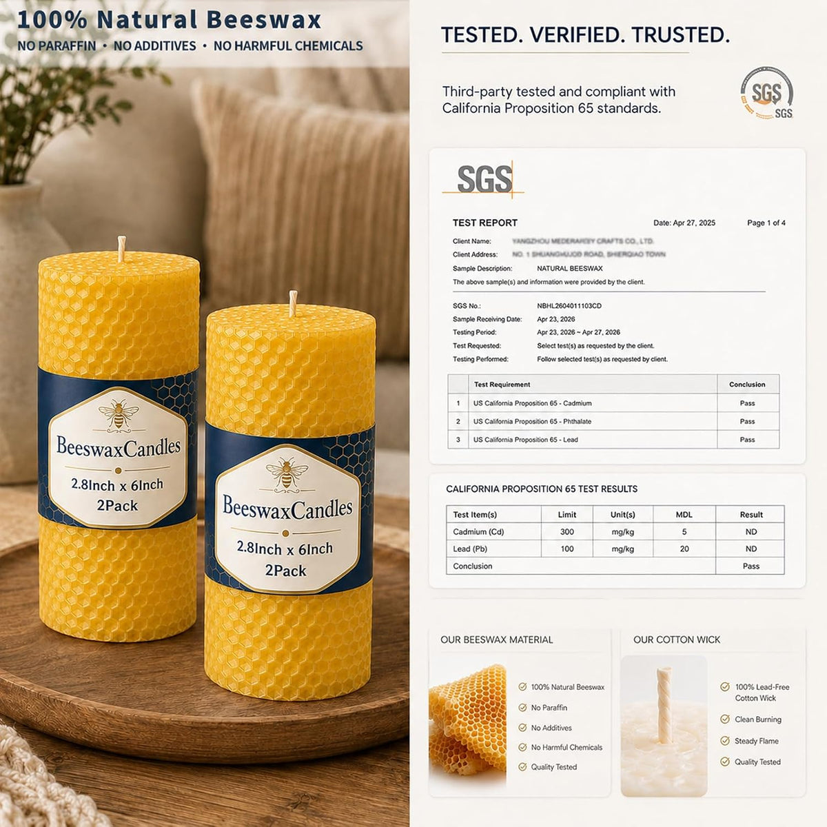Beeswax Pillar Candles 2 Pack