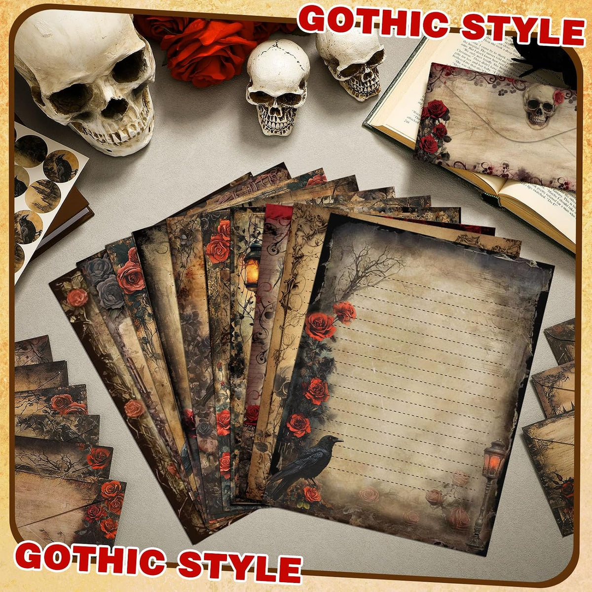 160Pcs Gothic Stationery Letter and Envelopes Stationery Paper Set