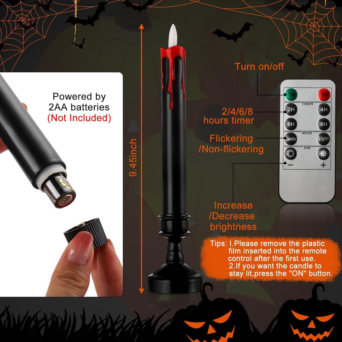 Blood Drip LED Candle with Remote, Black Holder (set of 6)
