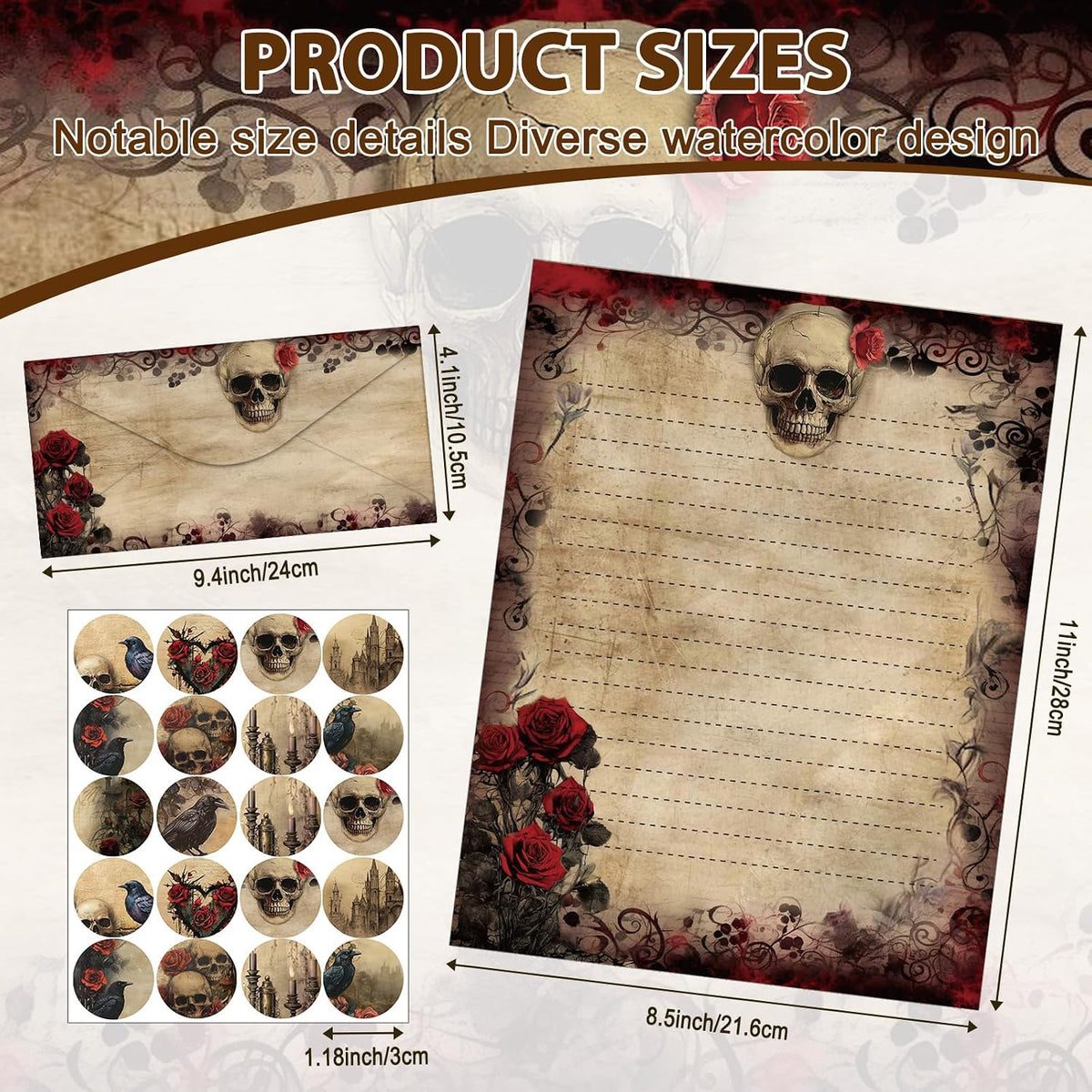 160Pcs Gothic Stationery Letter and Envelopes Stationery Paper Set