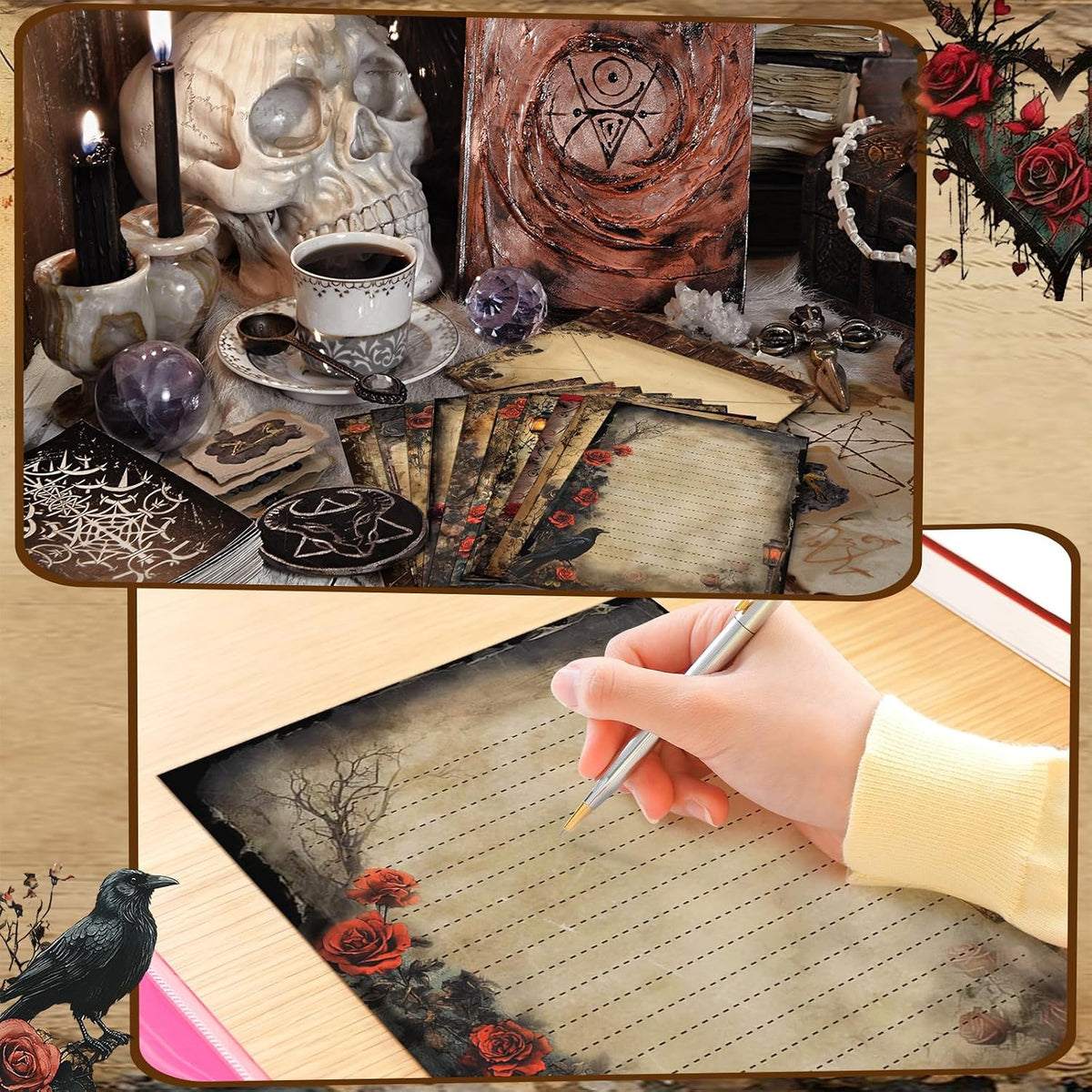 160Pcs Gothic Stationery Letter and Envelopes Stationery Paper Set