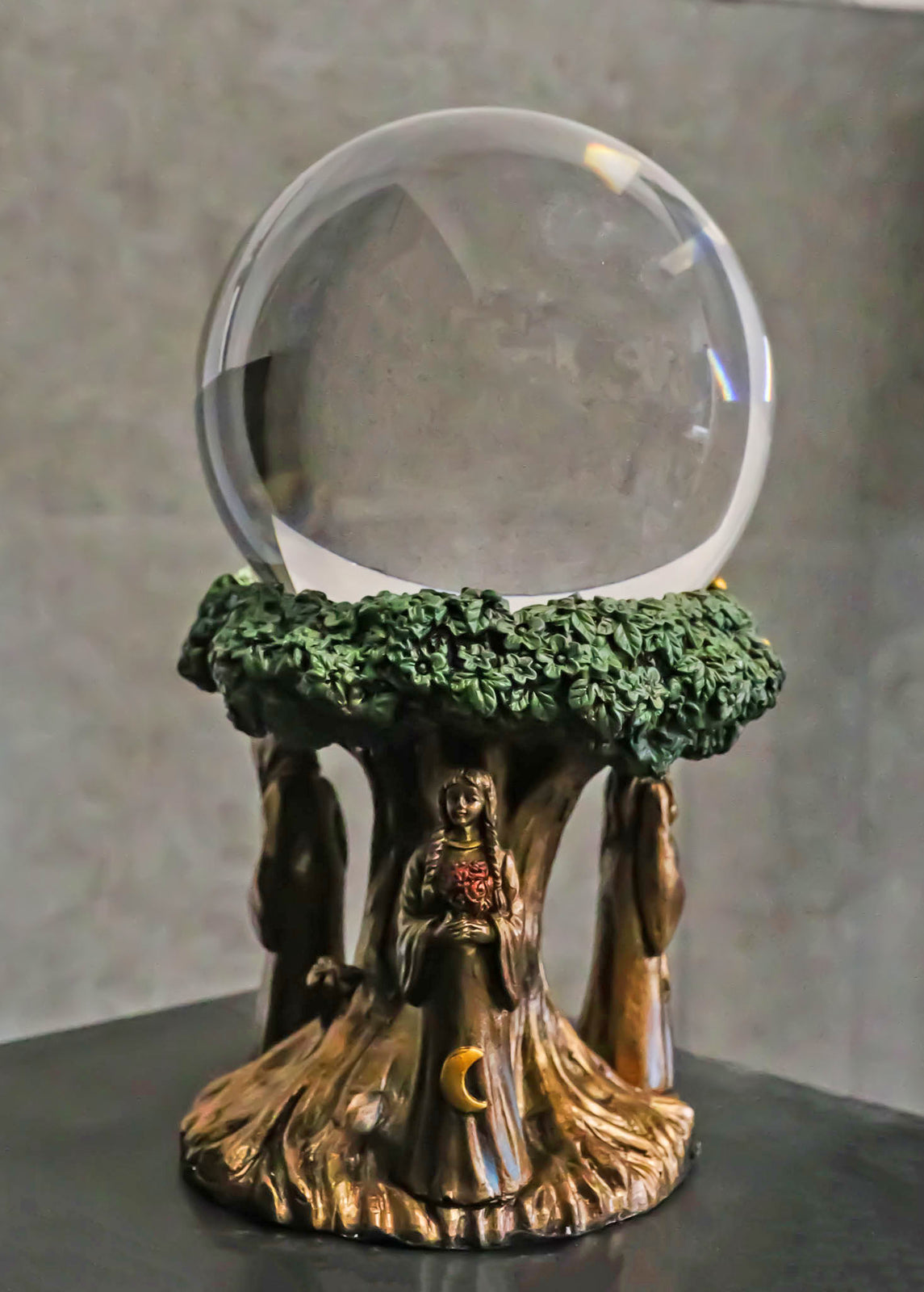 Triple Goddess Mother Maiden Crone with Celtic Tree of Life Scrying Gazing Ball