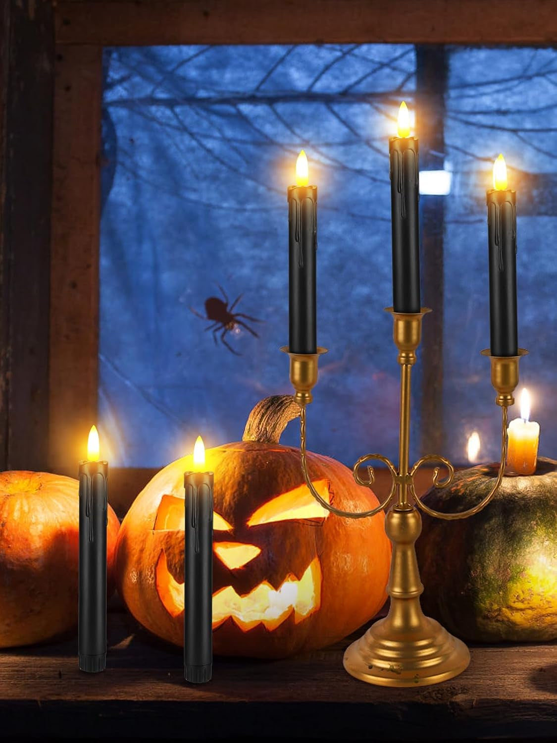 6 Pcs Black Halloween Flameless Candles with Timer