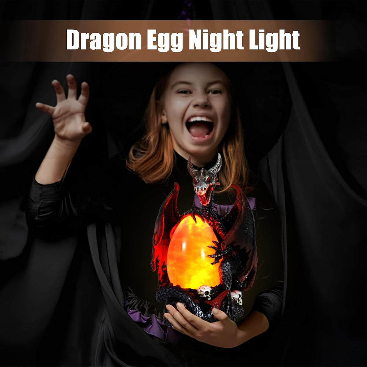 Evil Dragon Snow Globe Statue, Illuminated Water Filled Egg, Rotating Mist Effect, Skull-Embedded Base, Fire Dragon Egg Glow with 6H Timer, Battery Operated, Unique Halloween Snow Globe Holiday Decor