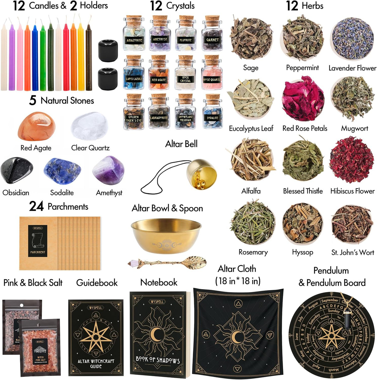 Large Witchcraft Kit - 77 PCS - Altar Spell Set - Witchy Gifts