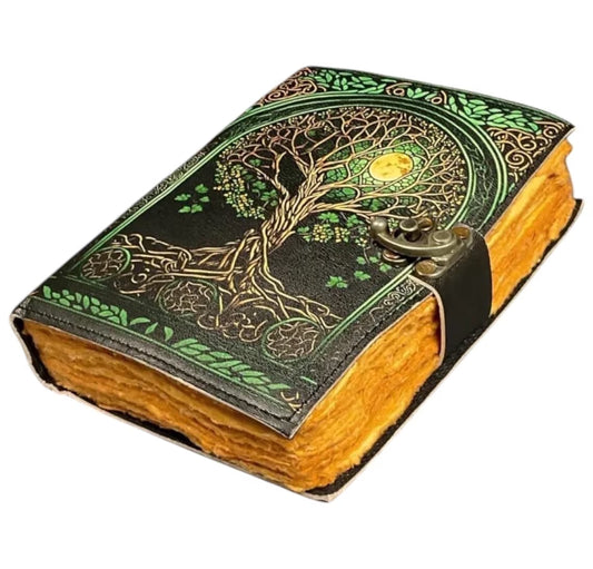 Large Grimoire Leather Journal, Print Tree of Life Journal, Blank Spell Book Book of Shadows Leather Celestial Gifts for Him Her.