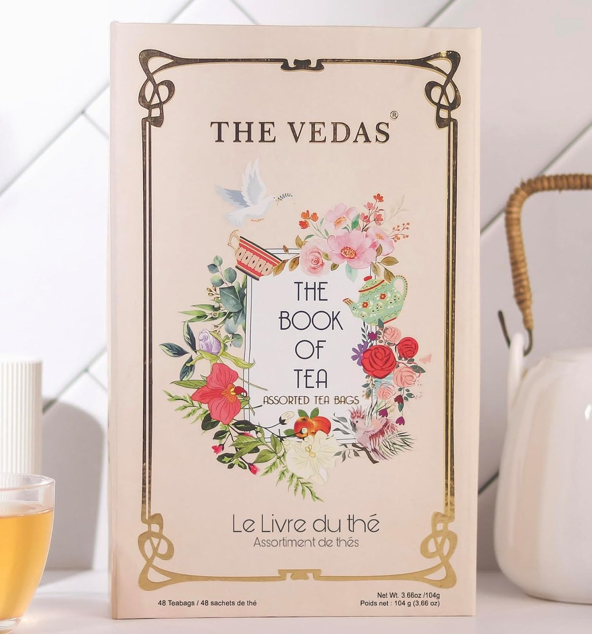 Book of Tea | Assorted Tea Bags Gift Box | 12 Exotic Herbal Tea Blends in Handcrafted Cotton Tea Bags & Pyramid Teabags | 4 Units of Each Variety, Net 48 | Tea Gift Hamper | Tea Sampler Gift Set Box | Tea Collection | Tea Sets for Women Gift | Tea Gift Sets