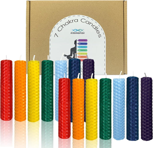 Small Beeswax Taper Candles 14 Pack Chakra Candles in 7 Assorted Colors