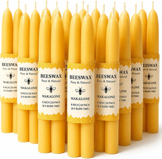 30 Pack Beeswax Taper Candles (8 Inch)