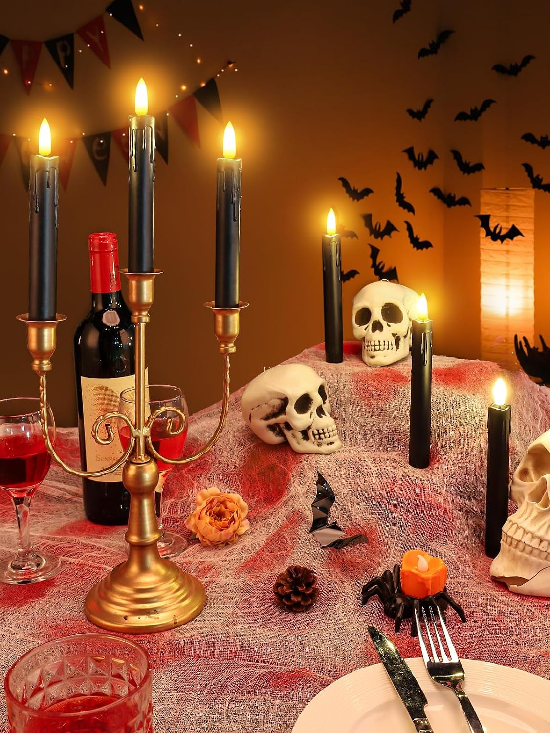 6 Pcs Black Halloween Flameless Candles with Timer