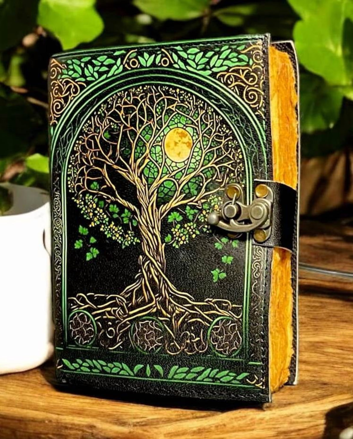 Large Grimoire Leather Journal, Print Tree of Life Journal, Blank Spell Book Book of Shadows Leather Celestial Gifts for Him Her.