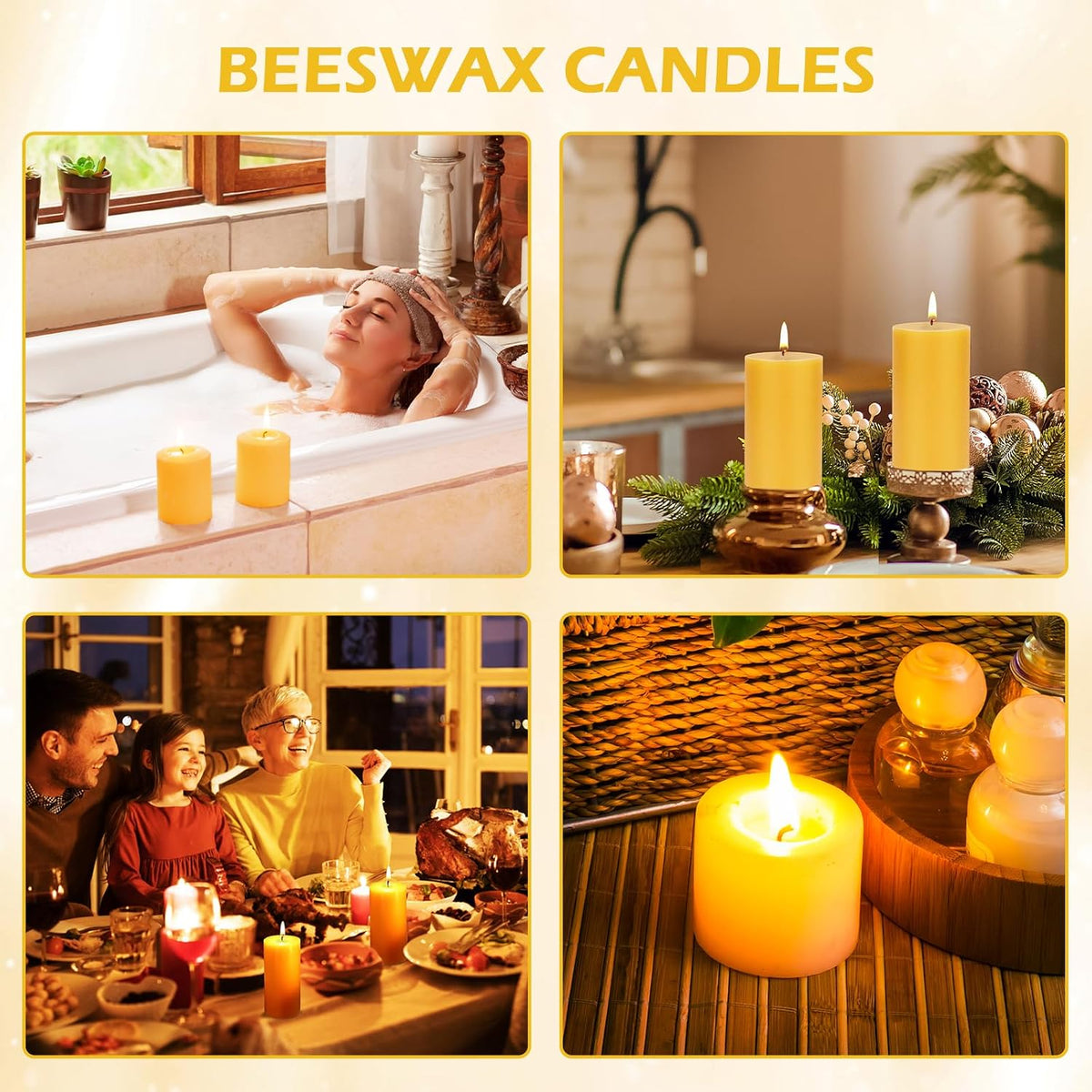 Pure Beeswax Pillar Candles-140 Hour Burn Time(4 Pack)