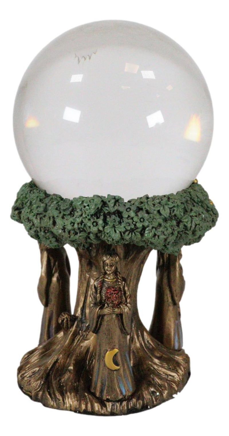 Triple Goddess Mother Maiden Crone with Celtic Tree of Life Scrying Gazing Ball