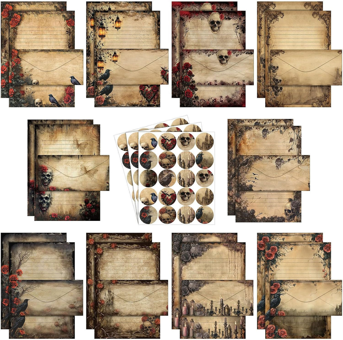160Pcs Gothic Stationery Letter and Envelopes Stationery Paper Set